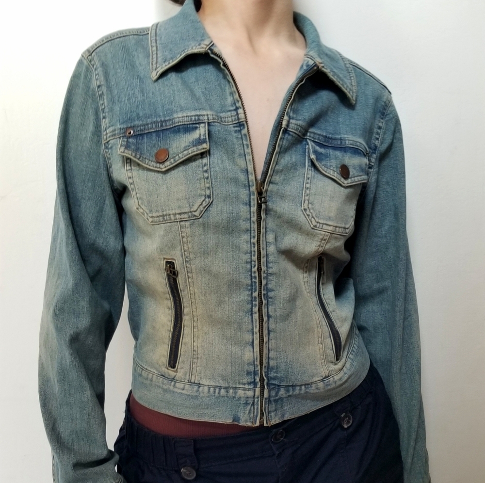 Denim Zip-Front Jacket - Light Blue- Sigrid Olson, 99% Cotton, Vintage Jacket